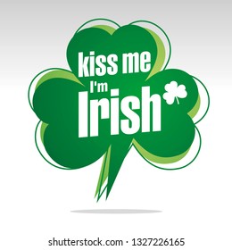 Kiss me I am Irish St Patricks Day Party abstract speech bubble green white isolated sticker icon stamp label