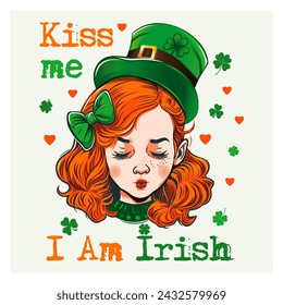 Kiss me, I'm Irish. Vintage poster with a red Irish leprechaun skull. Vector illustration