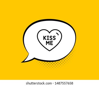 Kiss me line icon. Comic speech bubble. Sweet heart sign. Valentine day love symbol. Yellow background with chat bubble. Kiss me icon. Colorful banner. Vector