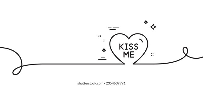 Kiss me line icon. Continuous one line with curl. Sweet heart sign. Valentine day love symbol. Kiss me single outline ribbon. Loop curve pattern. Vector