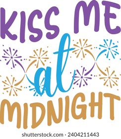 Kiss Me At Midnight Christmas Gift Retro New Year T Shirt Design.