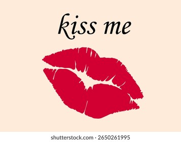 kiss me, my lips are red on a pink background,