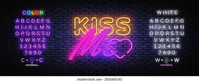 Kiss Me neon sign vector  Kiss Me Design template  light banner  night signboard  nightly bright advertising  light inscription  Vector illustration  Editing text neon sign