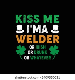 KISS ME St Patrick's Day illustrations with patches for t-shirts and other uses