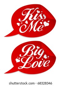 Kiss me Valentine stickers in form of speech bubbles.