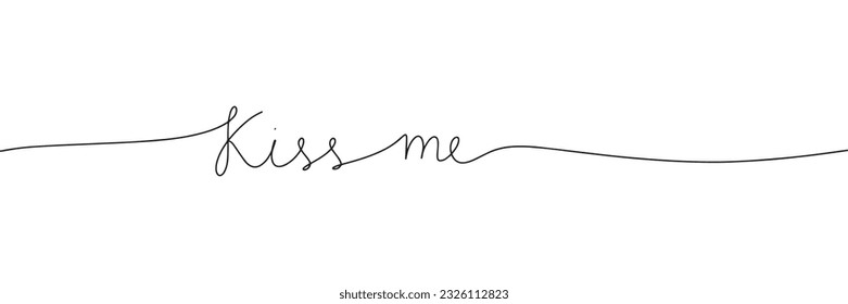 Kiss me word - continuous one line with word. Minimalistic drawing of phrase illustration.