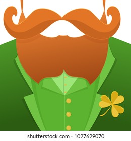 Kiss me,im Irish.Saint Patrick Day character leprechaun with green suit, red beard, and no face.Background for posters, invitations,web banners and greeting card.Paper cutout style vector illustration