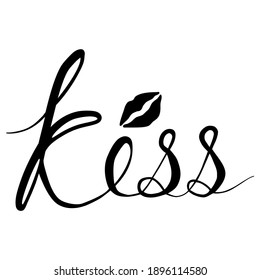 Kiss message hand drawn vector lettering  Isolated on white background.