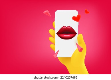 Kiss message via mobile application. Vector banner with copy space