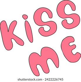 kiss me.word hand drawn lettering. Modern calligraphy script love text. Vector illustration. Design for print on shirt, poster, banner. Pink color text on white background. Lovely print for tee shirt