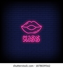 Kiss Neon Signs Style Text Vector