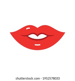 A kiss on the lips. Vector patch, sticker on white. Cool sexy red kissed. Selfie cartoon Sign for print, in comics, fashion, pop art, retro style 80s 90s.