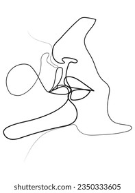 Kiss in One Line Art Drawing