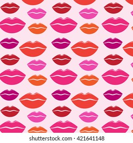 Kiss pattern background. Female lips repeated on stylish design. Vector art.