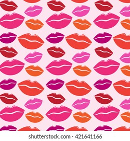 Kiss pattern background. Female lips repeated on stylish design. Vector art.