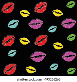 kiss pattern lips pattern black background vector illustration