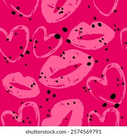 Kiss prints  seamless background, Valentine pattern design. Lip pattern design.