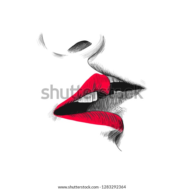 Kiss Sketch Vector Illustration Hand Drawn : image vectorielle de stock