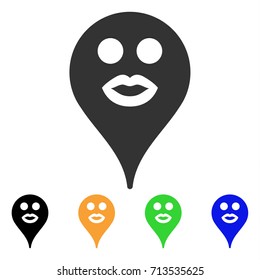 Kiss Smiley Map Marker icon. Vector illustration style is a flat iconic kiss smiley map marker symbol with black, gray, green, blue, yellow color versions. Designed for web and software interfaces.
