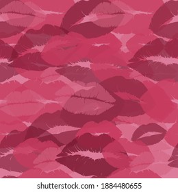 Kiss Stamps Pattern. Seamless Background Symbols. Love Lips Postmark Drawn Sketch Design Vector.