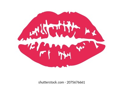 Kiss trail. Lipstick mark, pink mouth romantic lovers, silhouette, vector illustration isolated on white background