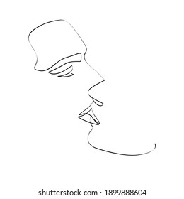 Beso. Dibujo de dos caras con líneas, concepto de belleza y amor, minimalista, ilustración vectorial para camisetas, diseño de impresión, cubiertas, web