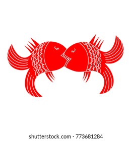 Kiss of two fish vector illustration of two red fish on a white background.