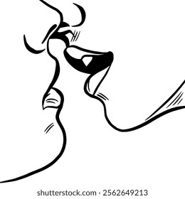 Kiss. Two persons kissing, pop art comic retro vector illustration, outline