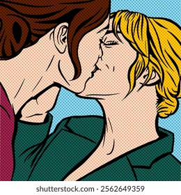 Kiss. Two young women kissing, pop art comic retro vector illustration