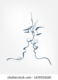 kiss vector art line isolated doodle illustration