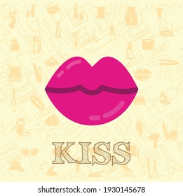kiss vector flat illustration, lips vector illustration