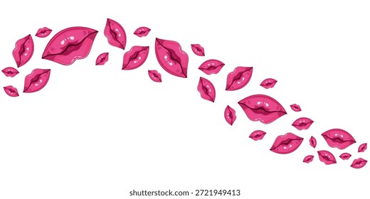 Ondas del beso, labios flotantes, aislados en el fondo blanco. Decoración romántica en forma de corazón para el día de San Valentín para tarjetas de felicitación, carteles y diseños de boda. Ilustración vectorial plana.