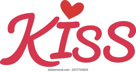 Kiss word letters typography vector.
Valentine kiss text.
Transparent background.