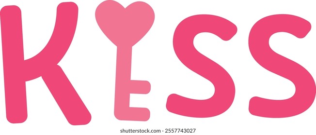 Kiss word letters typography vector.
Valentine kiss text.
Transparent background.