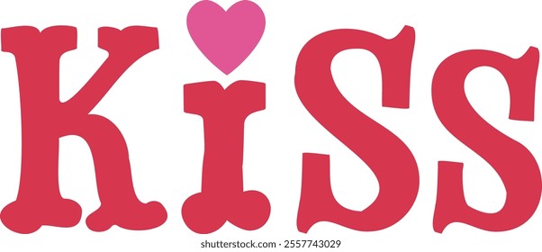 Kiss word letters typography vector.
Valentine kiss text.
Transparent background.