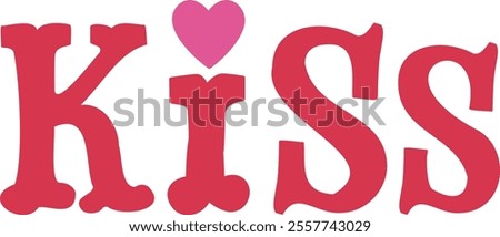 Kiss word letters typography vector.
Valentine kiss text.
Transparent background.