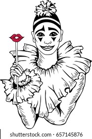 Kiss you. Hand drawn Pierrot. Isolated on white background. Vector. It can be used for flyers, world kissing day, Valentine's day, mother's day, father's day, "love you" card, "thank you" card, etc.