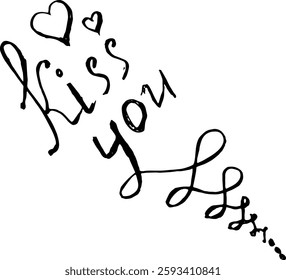 
kiss you handwritten in calligraphy with heart and swirls