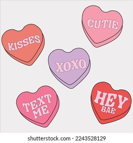 Y2k pink hearts. Groovy girly retro shapes. Aesthetic trendy