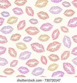 Kisses seamless background pattern. Traces of lipstick, lips, romantic texture valentine's day