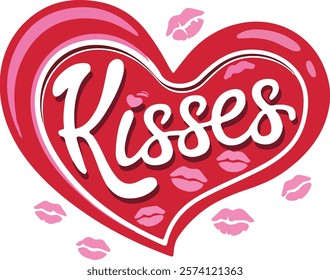 Kisses typography Valentine Candy Heart Icon kisses with lip  Valentine Candy Heart Icon