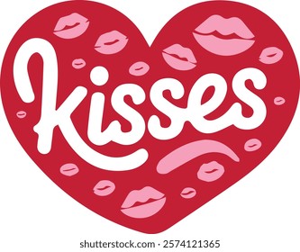 Kisses typography Valentine Candy Heart Icon kisses with lip  Valentine Candy Heart Icon