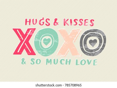 ??Hugs and Kisses XoXo and so much love doodle with texture for love concept card. Vector illustration for valentine and wedding card.