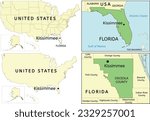 Kissimmee city location on USA, Florida state and Osceola County map