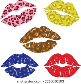 Kissing and biting lips with leopard set, SVG Vector
