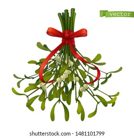 Kissing bough, christmas decoration. Mistletoe 3d realistic vector icon