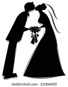 kissing the bride cartoon silhouette vector