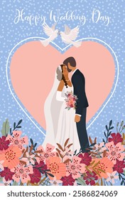 Kissing bride and groom card 