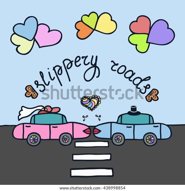 Kissing cars.\
Illustration for Valentine\'s\
day