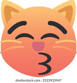 Ícone de emoji de gato beijando. Cores da moda, elemento popular que expressa afeto e amor, comumente usadas nas mídias sociais. Emoticon, elemento isolado.